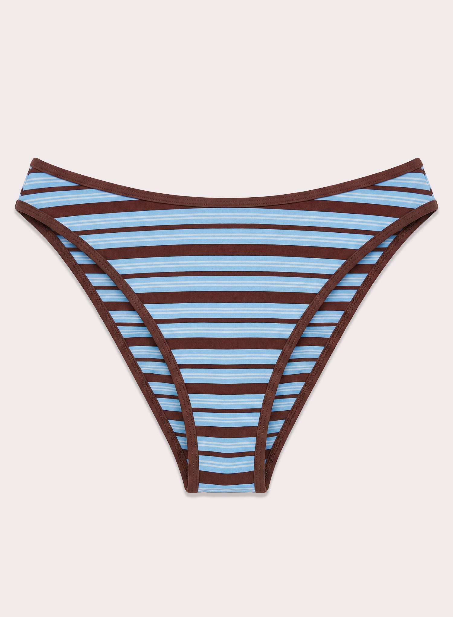 Blue And Chocolate Stripe High Leg Bikini Bottoms